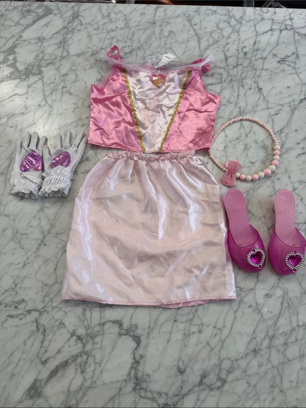 Girls Pink Aurora Princess Dress-Up Costume Set Sz 4-6 Y Sz 9 Heels *flaws
